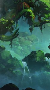 Preview wallpaper tree, rocks, stream, art