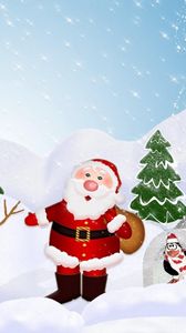 Preview wallpaper tree, santa claus, snowman, penguin, snow, winter, new year