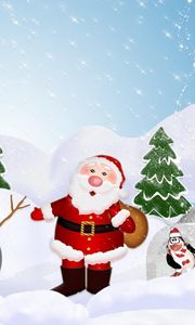 Preview wallpaper tree, santa claus, snowman, penguin, snow, winter, new year