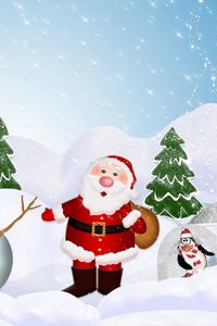 Preview wallpaper tree, santa claus, snowman, penguin, snow, winter, new year