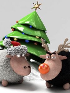 Preview wallpaper tree, sheep, sled, meeting, holiday, new year