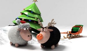 Preview wallpaper tree, sheep, sled, meeting, holiday, new year