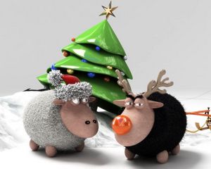 Preview wallpaper tree, sheep, sled, meeting, holiday, new year