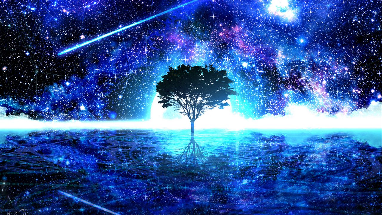 Wallpaper tree, shine, art, stars, bright