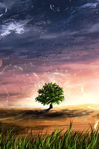 Preview wallpaper tree, shine, sparks, art, landscape, glade