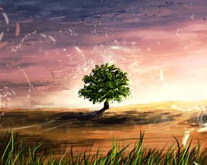 Preview wallpaper tree, shine, sparks, art, landscape, glade
