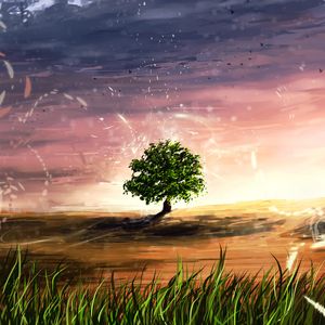 Preview wallpaper tree, shine, sparks, art, landscape, glade