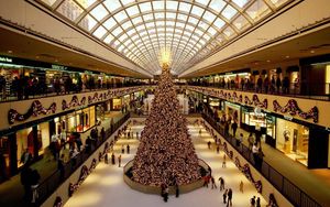 Preview wallpaper tree, shopping center, hall, holiday, bustle