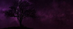 Preview wallpaper tree, silhouette, lightning, night, rain, loneliness