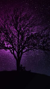 Preview wallpaper tree, silhouette, starry sky, dark, art