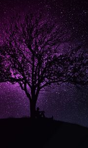 Preview wallpaper tree, silhouette, starry sky, dark, art