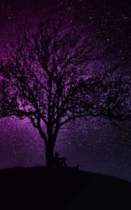 Preview wallpaper tree, silhouette, starry sky, dark, art