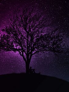 Preview wallpaper tree, silhouette, starry sky, dark, art