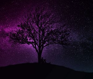 Preview wallpaper tree, silhouette, starry sky, dark, art