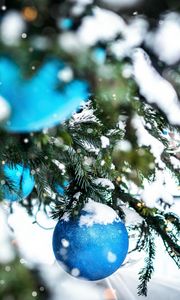 Preview wallpaper tree, snow, decoration, baubles, new year, christmas