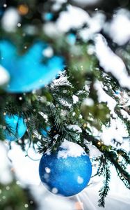Preview wallpaper tree, snow, decoration, baubles, new year, christmas