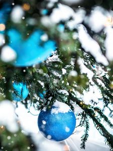 Preview wallpaper tree, snow, decoration, baubles, new year, christmas