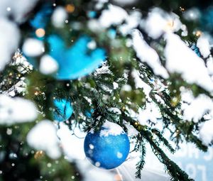 Preview wallpaper tree, snow, decoration, baubles, new year, christmas