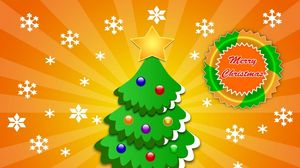 Preview wallpaper tree, star, snowflake, rays, christmas, holiday, inscription