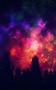 Preview wallpaper tree, starry sky, colorful, bright, outlines