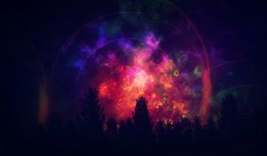 Preview wallpaper tree, starry sky, colorful, bright, outlines