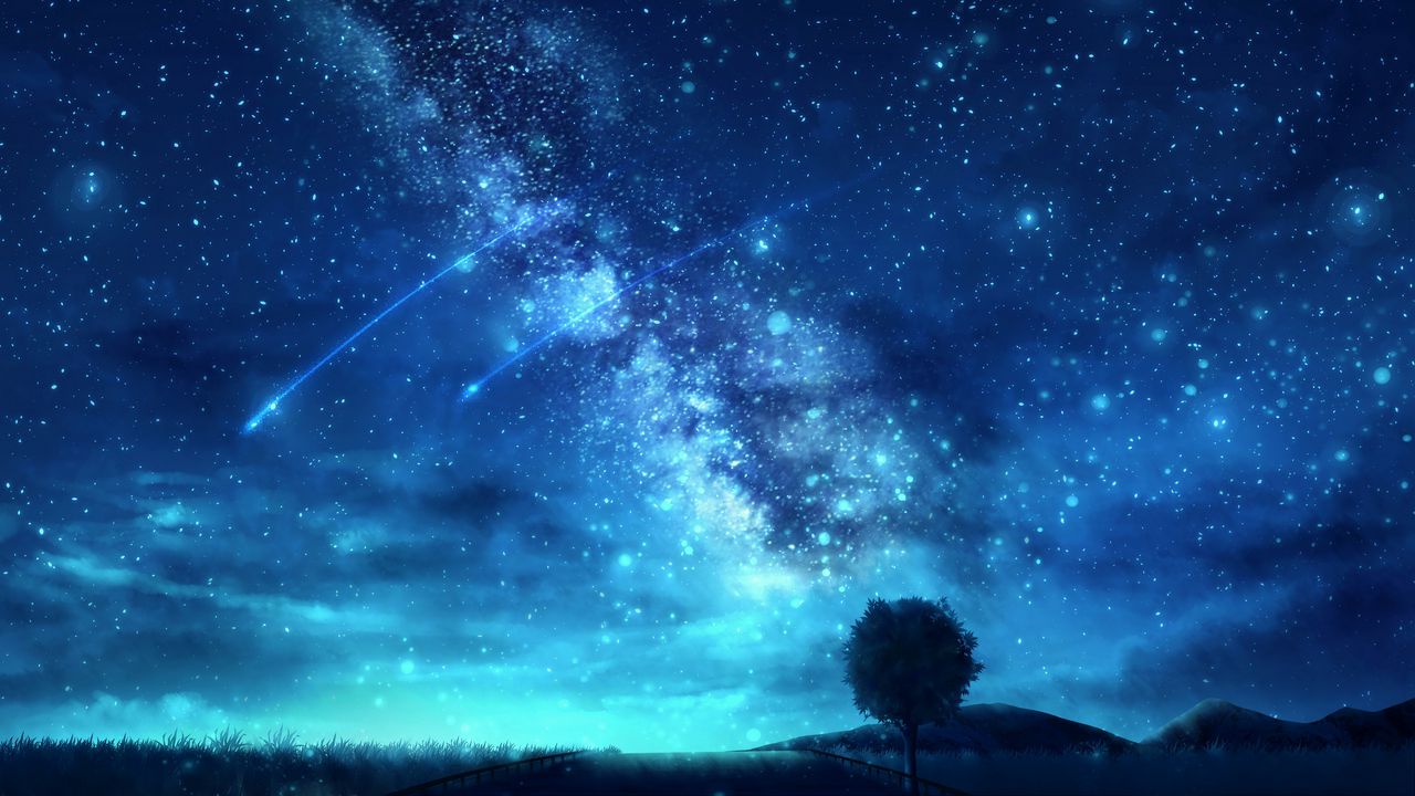 Wallpaper tree, starry sky, space, art