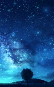 Preview wallpaper tree, starry sky, space, art