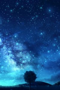 Preview wallpaper tree, starry sky, space, art