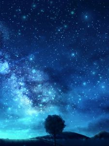 Preview wallpaper tree, starry sky, space, art