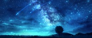 Preview wallpaper tree, starry sky, space, art