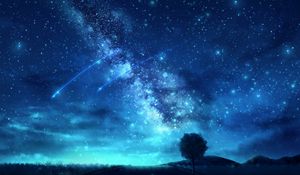 Preview wallpaper tree, starry sky, space, art