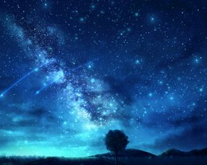 Preview wallpaper tree, starry sky, space, art