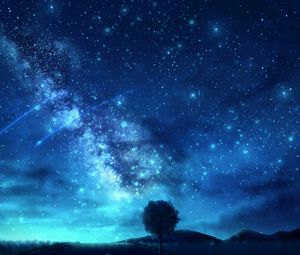 Preview wallpaper tree, starry sky, space, art