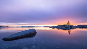 Preview wallpaper tree, stones, island, lake, nature