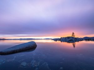 Preview wallpaper tree, stones, island, lake, nature