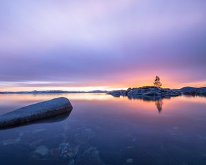 Preview wallpaper tree, stones, island, lake, nature