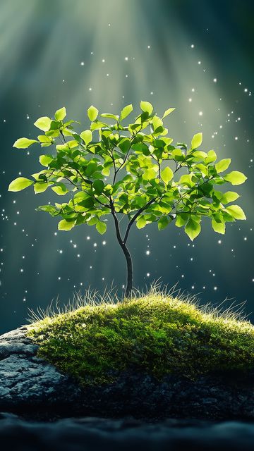 360x640 Wallpaper tree, stones, light, shine, nature