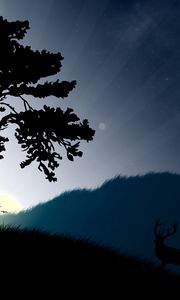 Preview wallpaper tree, sun, beams, grass, deer