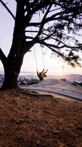 Preview wallpaper tree, swing, girl, nature, view