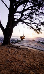 Preview wallpaper tree, swing, girl, nature, view