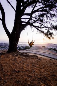 Preview wallpaper tree, swing, girl, nature, view