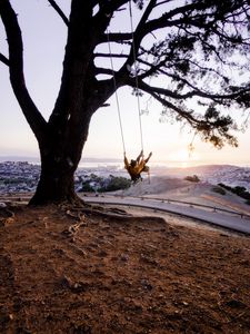 Preview wallpaper tree, swing, girl, nature, view