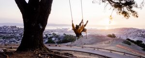 Preview wallpaper tree, swing, girl, nature, view