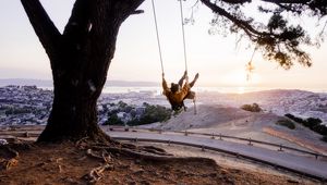 Preview wallpaper tree, swing, girl, nature, view
