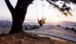 Preview wallpaper tree, swing, girl, nature, view