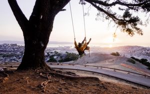Preview wallpaper tree, swing, girl, nature, view