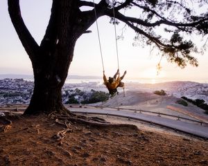 Preview wallpaper tree, swing, girl, nature, view