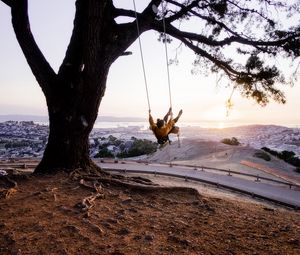 Preview wallpaper tree, swing, girl, nature, view