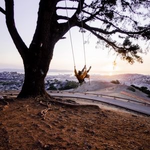 Preview wallpaper tree, swing, girl, nature, view