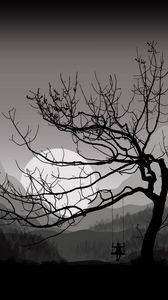 Preview wallpaper tree, swing, silhouette, night, art